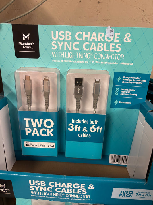 Member's Mark Type-C USB
Charge & Sync 2 Pack Cables