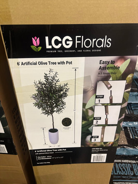 LCG Florals 6’ Artificial Olive Tree with Pot